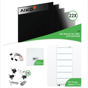 10,45 kWp PV-Komplettset mit 22x Aiko Neostar 3S+ Glas-Glas Modulen & RCT Speicher – inkl. Unterkonstruktion für Ziegeldächer