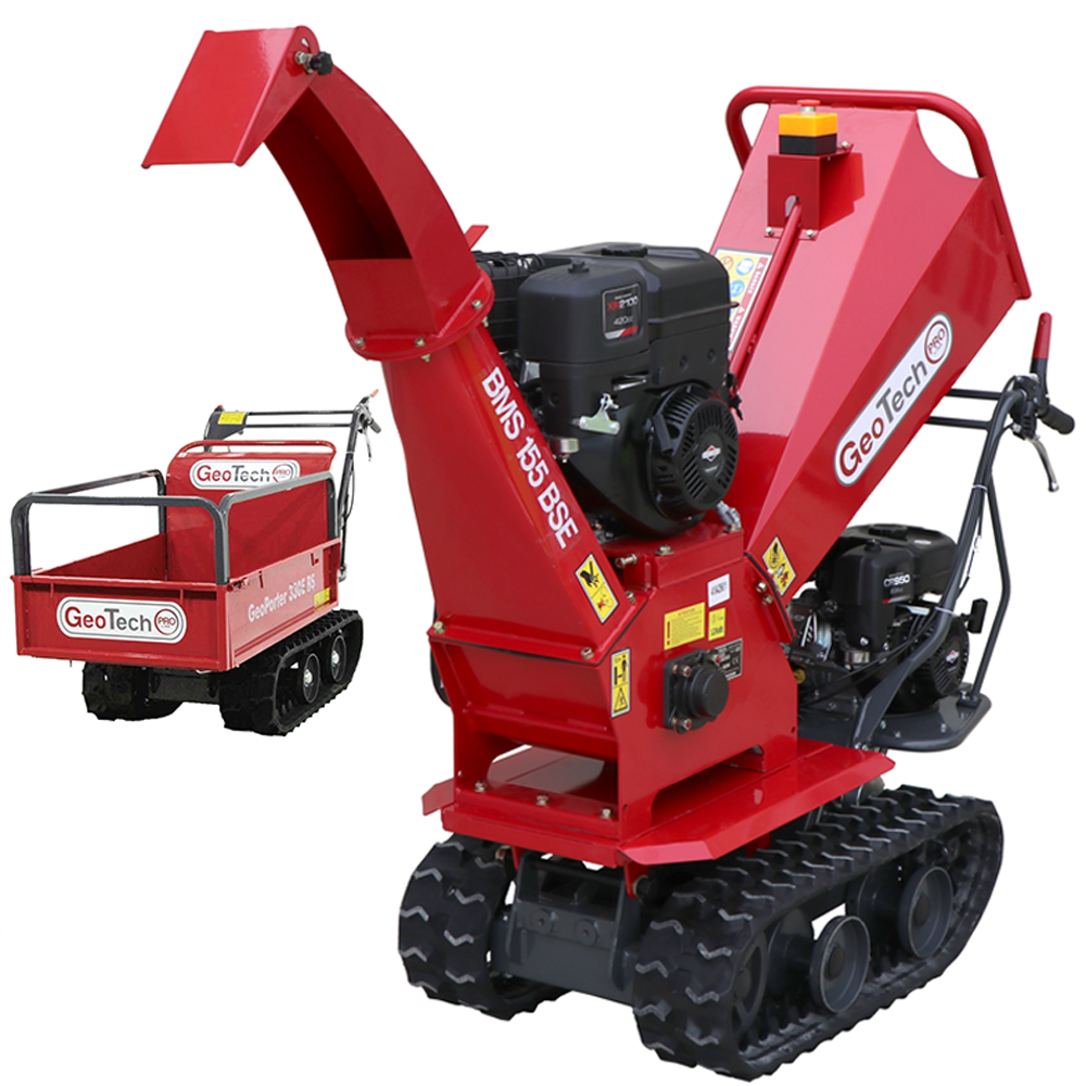 GeoTech Pro BMS155 BS – Häcksler mit Raupenantrieb und Motorschubkarre  –  B&S XR2100 Motor