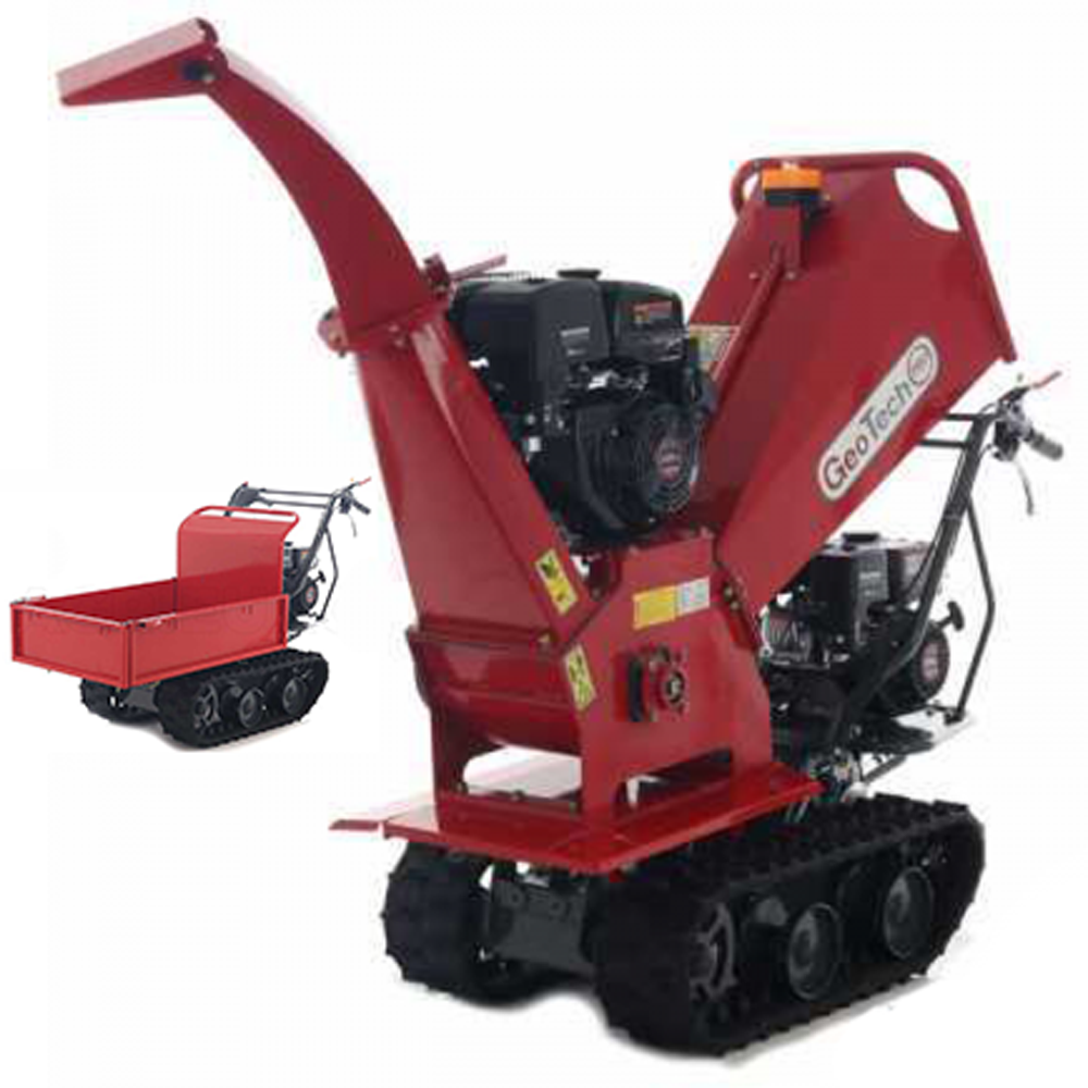 GeoTech Pro BMS155 LE – Häcksler mit Raupenantrieb und Motorschubkarre  – Motor 6,5/15 PS – ausziehbare Mulde
