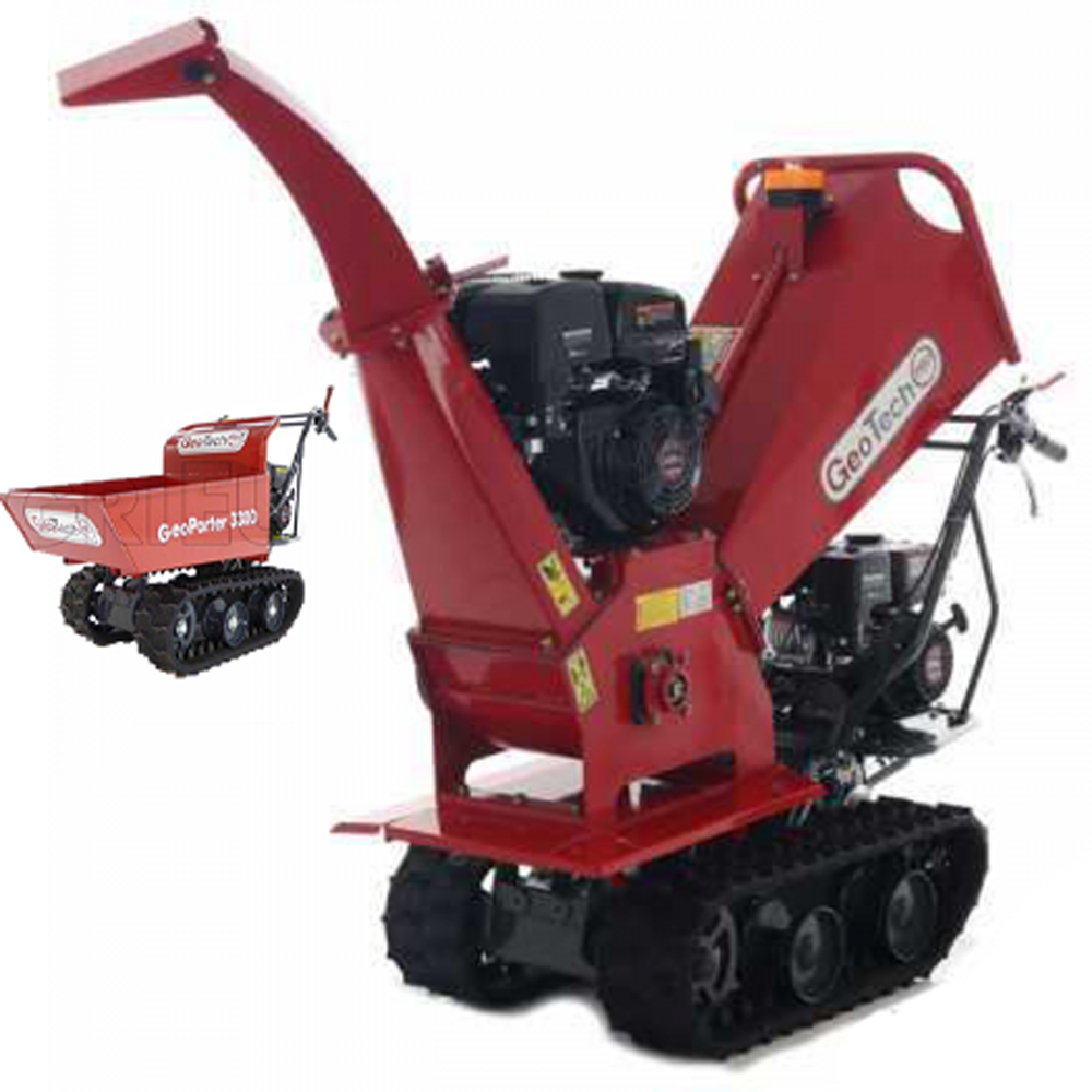 GeoTech Pro BMS155 LE – Häcksler mit Raupenantrieb und Motorschubkarre  – Motor 6,5/15 PS – Dumper